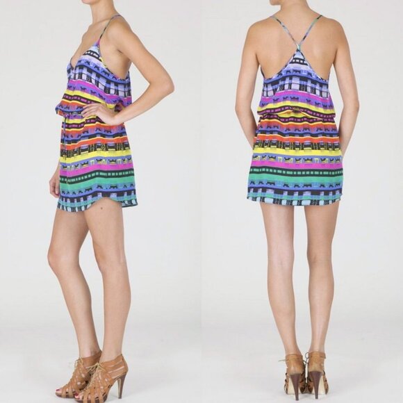 Rory Beca 100% Silk Waiverly Mini Dress Bohemian Print Shift V-Neck Size XS Boho - Picture 3 of 8